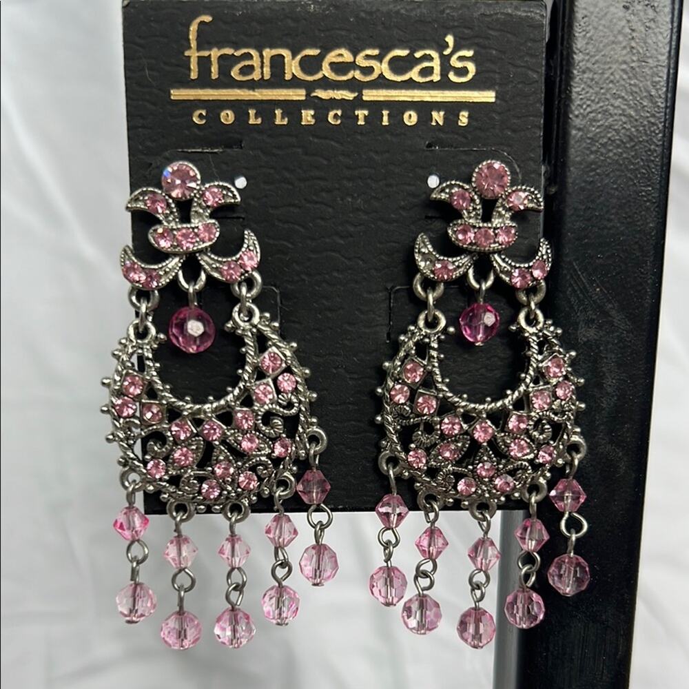 Francesca's Collections Silver and Pink Dangle Earrings